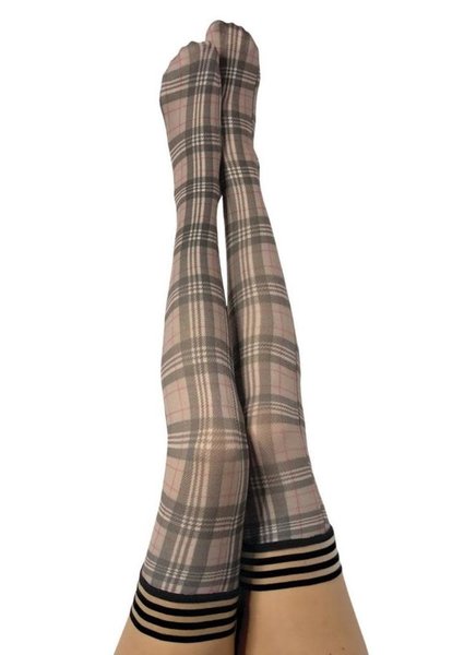KIX'IES KIXIES LORI TAN BLACK PLAID THIGH HIGHS