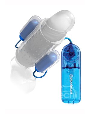 PIPEDREAM PRODUCTS Classix Wired Remote Control Dual Vibrating Penis Sleeve Blue/Clear