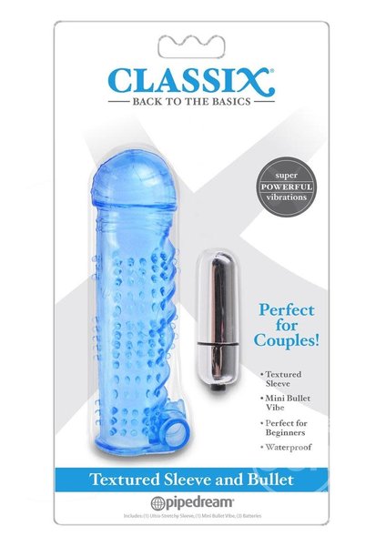 PIPEDREAM PRODUCTS Classix Textured Sleeve & Bullet Vibrator Waterproof Blue