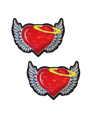 PASTEASE.COM PASTEASE ANGEL HEART RED GLITTER HEARTS WITH WINGS
