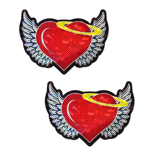 PASTEASE.COM PASTEASE ANGEL HEART RED GLITTER HEARTS WITH WINGS
