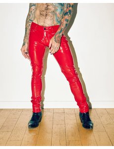 HORSE & HORN HORSE & HORN BONE FIT RED GLOSS 4 WAY STRETCH VINYL JEANS