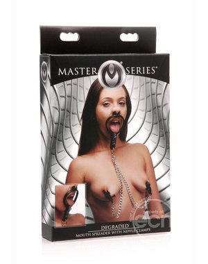 XR Brands MASTER SERIES DEGRADED MOUTH SPREADER WITH NIPPLE CLAMPS