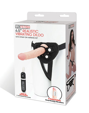 LUX FETISH LUX FETISH REALISTIC VIBE DILDO W/ HARNESS 6.5"