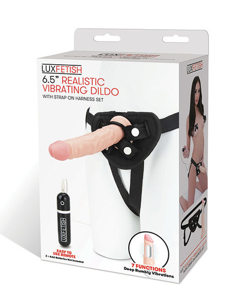 LUX FETISH LUX FETISH REALISTIC VIBE DILDO W/ HARNESS 6.5"