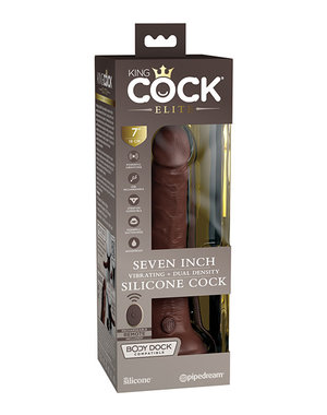 PIPEDREAM PRODUCTS KING COCK ELITE 7" SILICONE DUAL DENSITY VIBRATING, BROWN