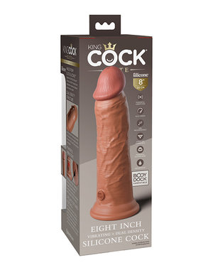 PIPEDREAM PRODUCTS KING COCK ELITE 8" SILICONE DUAL DENSITY VIBRATING, TAN