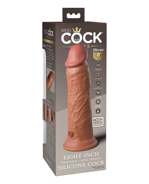 PIPEDREAM PRODUCTS KING COCK ELITE 8" SILICONE DUAL DENSITY VIBRATING, TAN