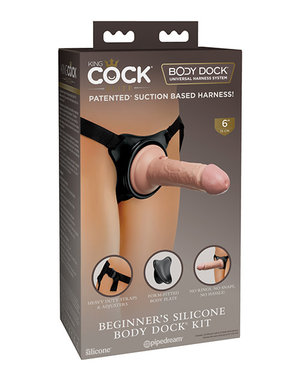PIPEDREAM PRODUCTS KING COCK ELITE BEGINNERS SILICONE BODY DOCK KIT 6" FLESH