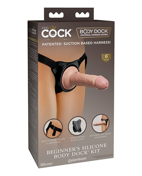 PIPEDREAM PRODUCTS KING COCK ELITE BEGINNERS SILICONE BODY DOCK KIT 6" FLESH