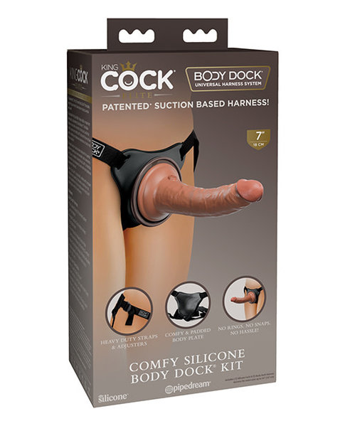 PIPEDREAM PRODUCTS KING COCK ELITE BEGINNERS SILICONE BODY DOCK KIT 7"  TAN