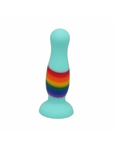 IMMENSE PLEASURE PRODUCTS BUTT PLUG WITH SUCTION CUP RAINBOW & LIGHT BLUE