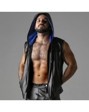 LOCKER GEAR LOCKER GEAR LOOK AT HARDER LEATHERETTE SLEEVELESS HOODY BLUE