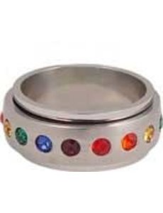 MONSTER SPINNING RAINBOW GEM STONES STAINLESS RING