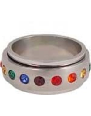 MONSTER SPINNING RAINBOW GEM STONES STAINLESS RING