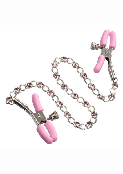 CalExotics NIPPLE PLAY CRYSTAL CHAIN CLAMPS PINK
