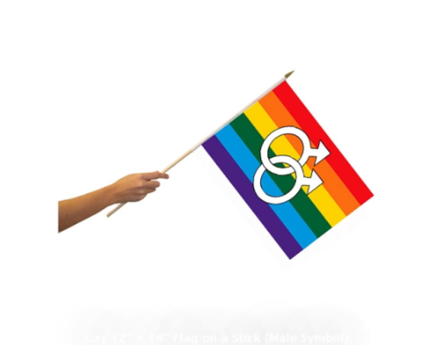 RAINBOW RAINBOW GAY PARADE FLAG 12" X 18"(MALE SYMBOL)