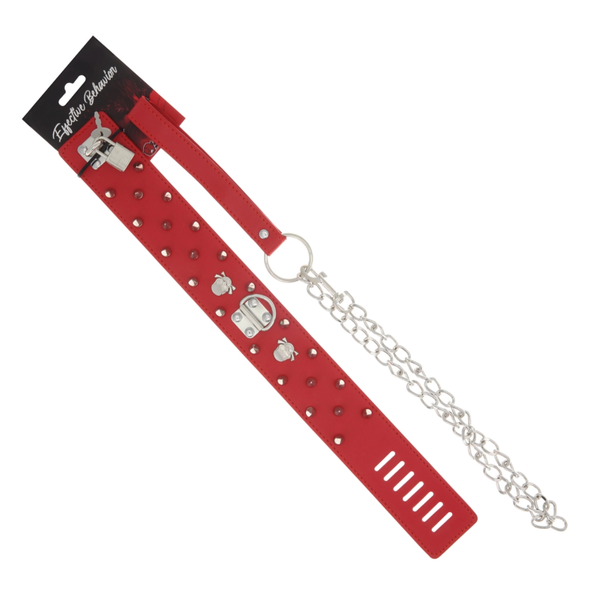 53X RED PVC COLLAR  WITH SPIKE RIVETS, LOCK & LEASH
