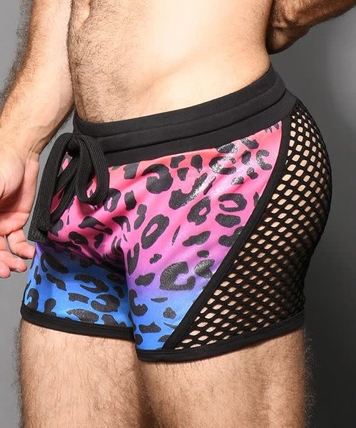 ANDREW CHRISTIAN AC PRIDE LEOPARD MESH SHORTS SMALL