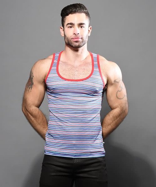 ANDREW CHRISTIAN AC NAUTICAL STRIPE MESH TANK