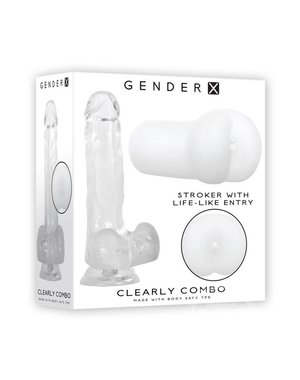 EVOLVED NOVELTIES GENDER X CLEARLY COMBO DILDO & STROKER KIT