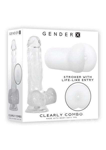 EVOLVED NOVELTIES GENDER X CLEARLY COMBO DILDO & STROKER KIT