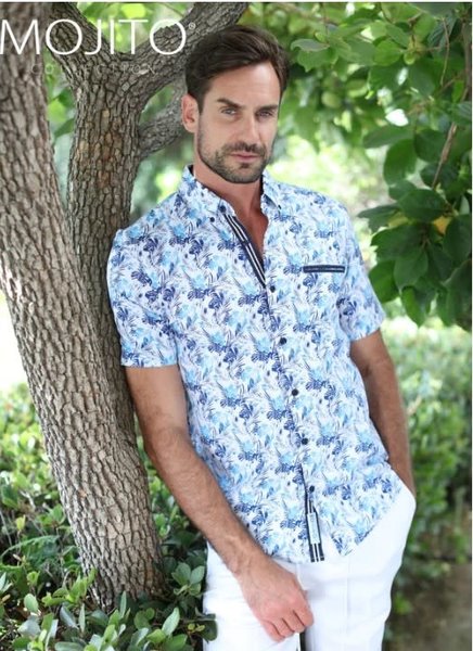 MOJITO X MOJITO X SLIM FIT HYPER STRETCH PRINT SHIRT BLUE/WHITE