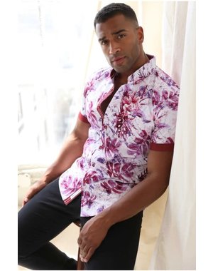 MOJITO X MOJITO X SLIM FIT HYPER STRETCH PRINT SHIRT PINK LEAF