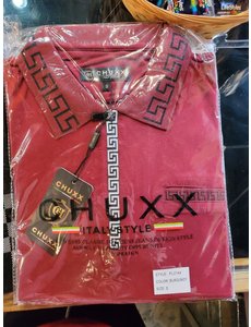 Chuxx CHUXX BURGUNDY POLO WITH GREEK SCROLL ZIPPER