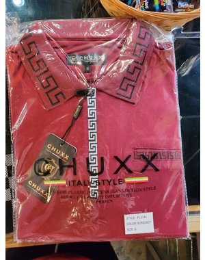 Chuxx CHUXX BURGUNDY POLO WITH GREEK SCROLL ZIPPER