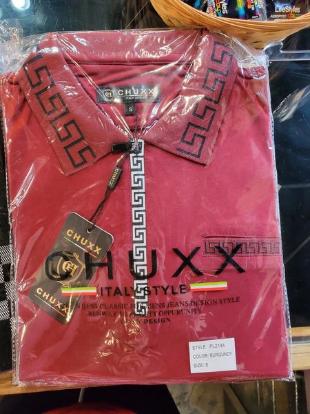 Chuxx CHUXX BURGUNDY POLO WITH GREEK SCROLL ZIPPER