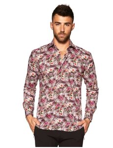 BERTIGO BERTIGO RANAN MULTICOLOR TROPICAL BURGANDY SHIRT