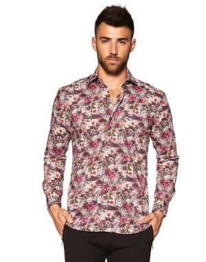 BERTIGO BERTIGO RANAN MULTICOLOR TROPICAL BURGANDY SHIRT