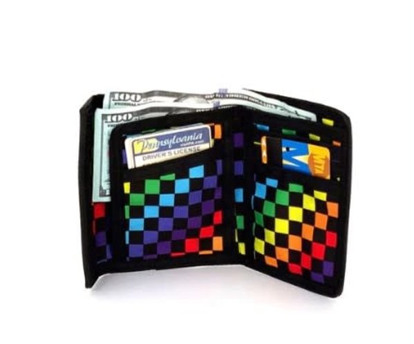 FYDELITY FYDELITY 80's RFID DATA PRTOTECTION INDY WALLET CHECKERED RAINBOW