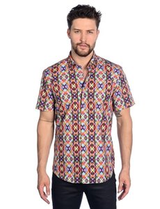 MIZUMI COUTURE MIZUMI  SHORT SLEEVE SHIRT QUADRANGLE PRINT MULTI COLOR