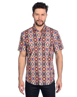 MIZUMI COUTURE MIZUMI  SHORT SLEEVE SHIRT QUADRANGLE PRINT MULTI COLOR