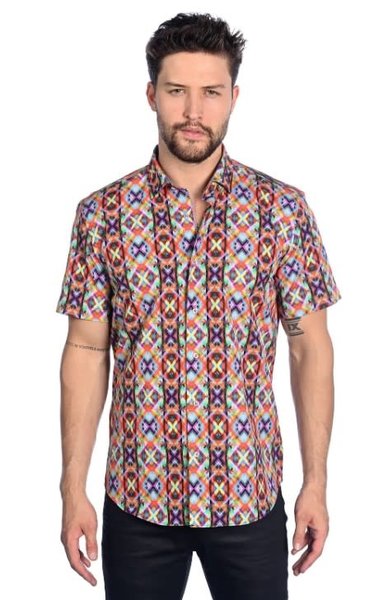 MIZUMI COUTURE MIZUMI  SHORT SLEEVE SHIRT QUADRANGLE PRINT MULTI COLOR