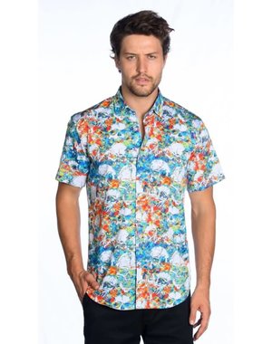 MIZUMI COUTURE MIZUMI SHORT SLEEVE SHIRT WHITE SKULL PRINT TEAL