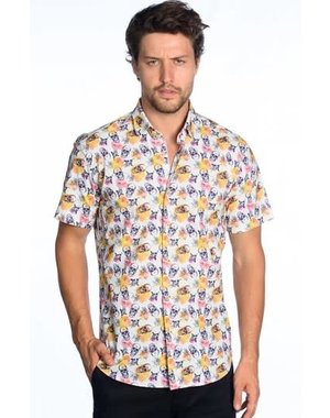 MIZUMI COUTURE MIZUMI  SHORT SLEEVE SHIRT SKULL & ROSE DESIGN MULTI COLOR