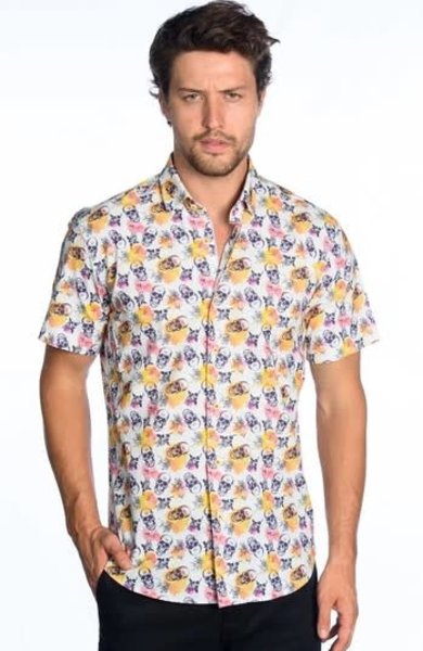 MIZUMI COUTURE MIZUMI  SHORT SLEEVE SHIRT SKULL & ROSE DESIGN MULTI COLOR