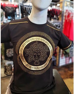 BUCHELI BUCHELI LARGE GOLD MEDUSA PRINT T-SHIRT BLACK