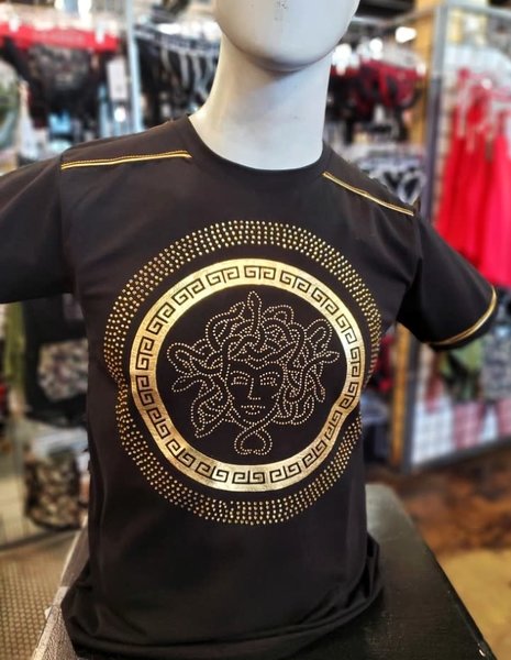 BUCHELI BUCHELI LARGE GOLD MEDUSA PRINT T-SHIRT BLACK