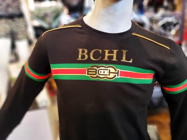 BUCHELI BUCHELI "BCHL" LOGO PRINT LONG-SLEEVE T-SHIRT BLACK
