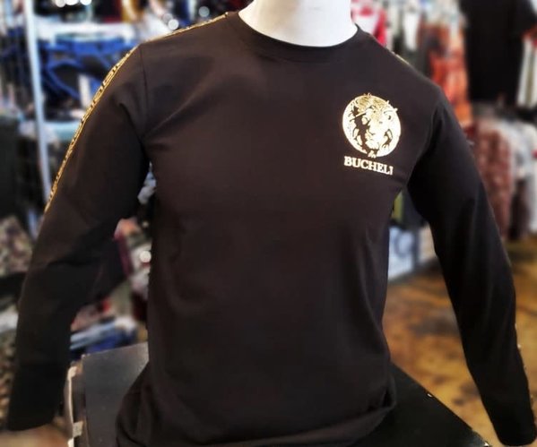 BUCHELI BUCHELI SMALL GOLD LION LONG SLEEVE T-SHIRT BLACK
