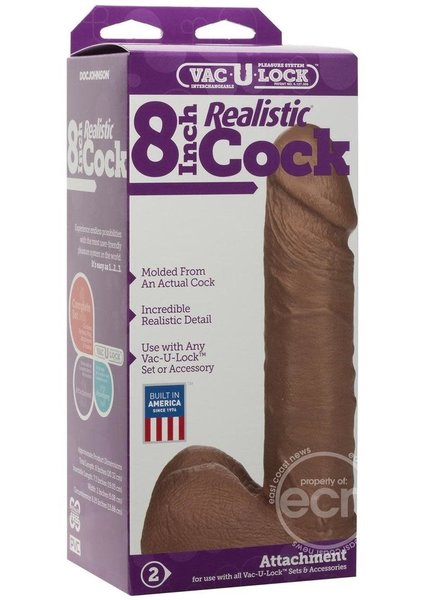 Doc Johnson VAC-U-LOCK REALISTIC COCK 8" CARAMEL