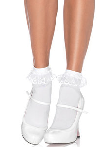 LEG AVENUE DEMI LACE RUFFLE ANKLET SOCK ONE SIZE WHITE