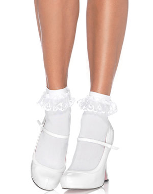 LEG AVENUE DEMI LACE RUFFLE ANKLET SOCK ONE SIZE WHITE