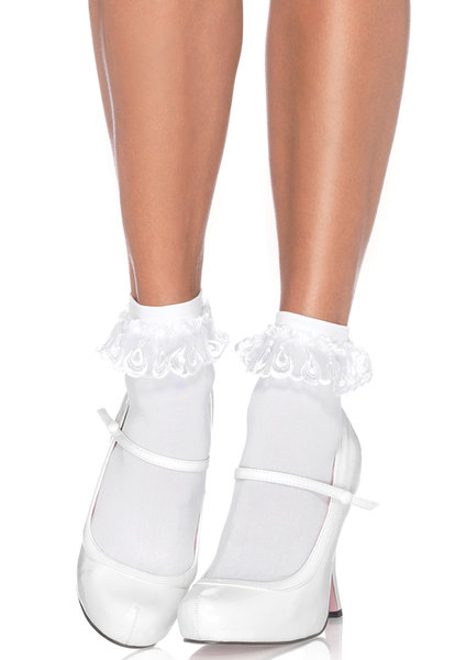 LEG AVENUE DEMI LACE RUFFLE ANKLET SOCK ONE SIZE WHITE