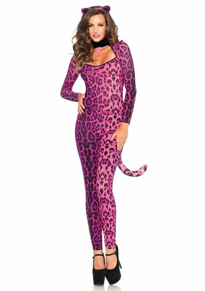 LEG AVENUE PRETTY PINK PUSSYCAT BODY SUIT & CAT EARS COSTUME