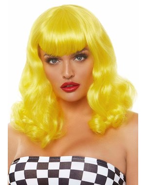 LEG AVENUE 16" RETRO BANG CURLY BOB WIG YELLOW